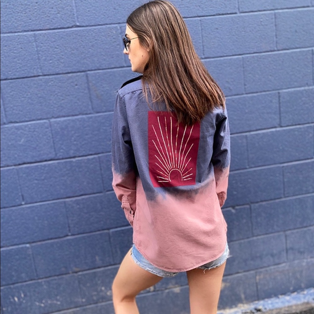SUNRISE DIP DYED GRAPHIC BACK BUTTON DOWN SHIRT